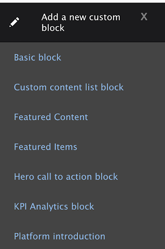 Screenshot of create-custom-block options