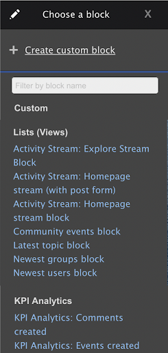 Image of the Dashboard "Create Block" pop-up