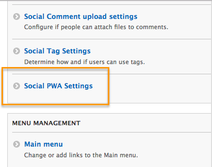 social pwa settings